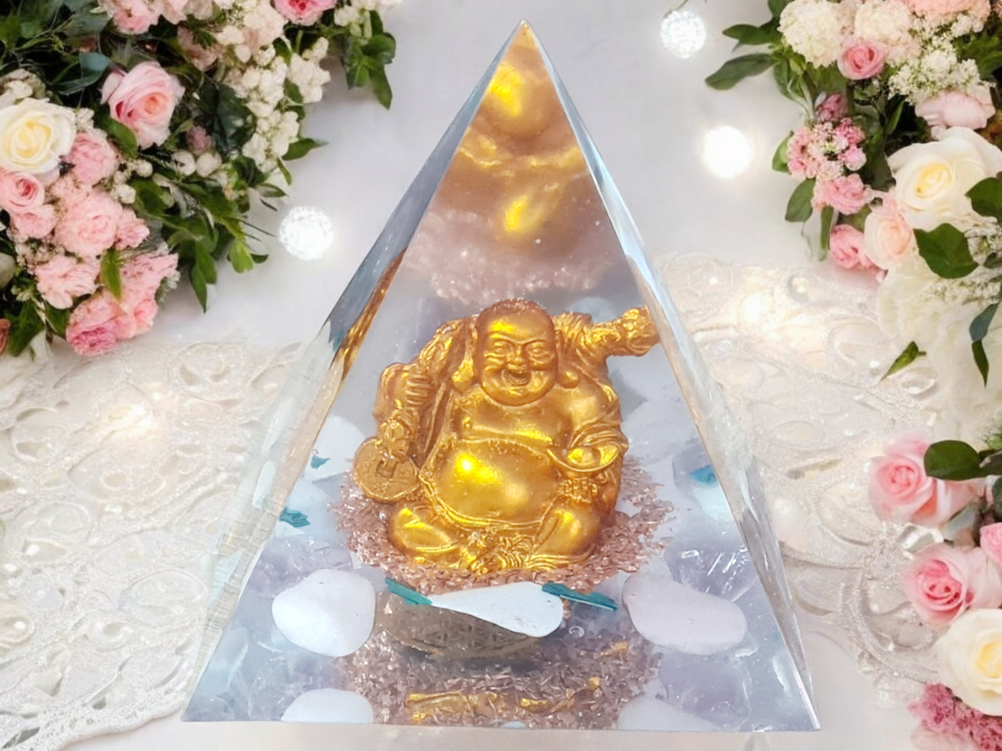 Pyramide En Orgonite Avec Fleur De Vie – Décoratif Et énergétique (Neuf Avec étiquettes)