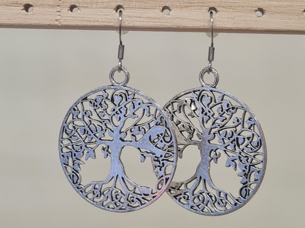 Boucles oreilles arbre de vie argenté