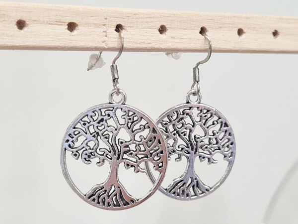 Boucles oreilles arbre de vie argenté